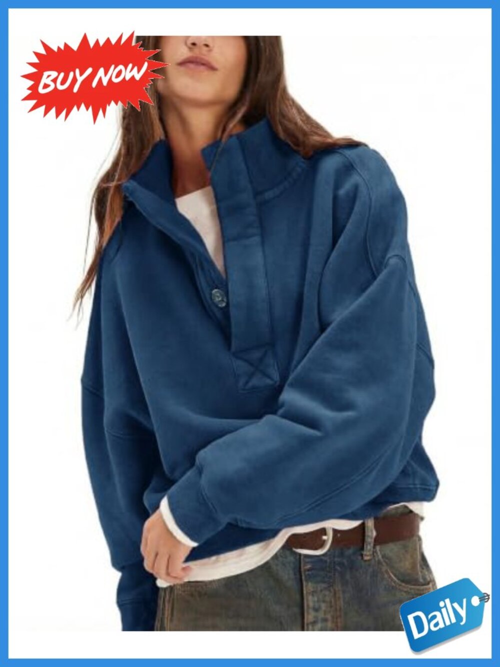 Gnveub Sweatshirt for Women Oversized Henley Neck Long Sleeve Button Pullover